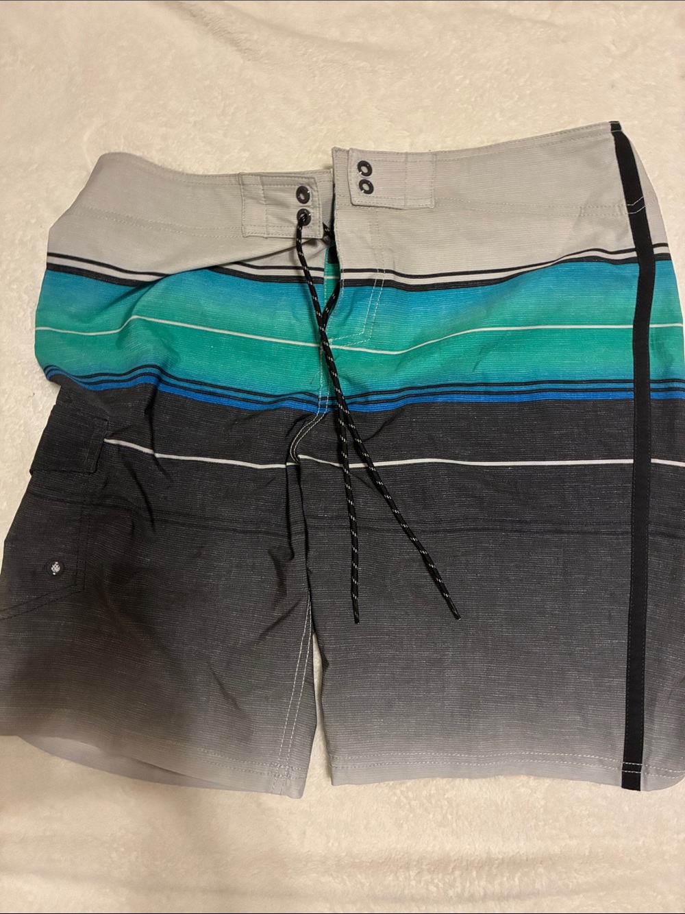 Goodfellow & Co Gray, Teal & Blue Striped Swim Board Shorts